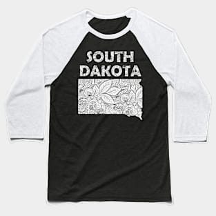 Mandala art map of South Dakota with text in white Baseball T-Shirt